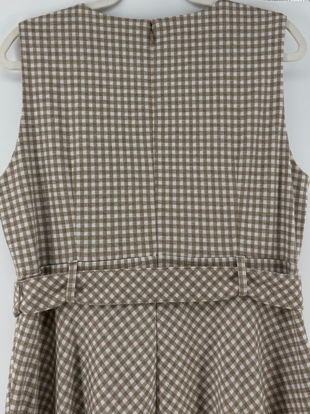 Calvin Klein Taupe White Gingham Tie Waist Sleeveless Midi Dress, Women's 14 - Picture 5 of 7
